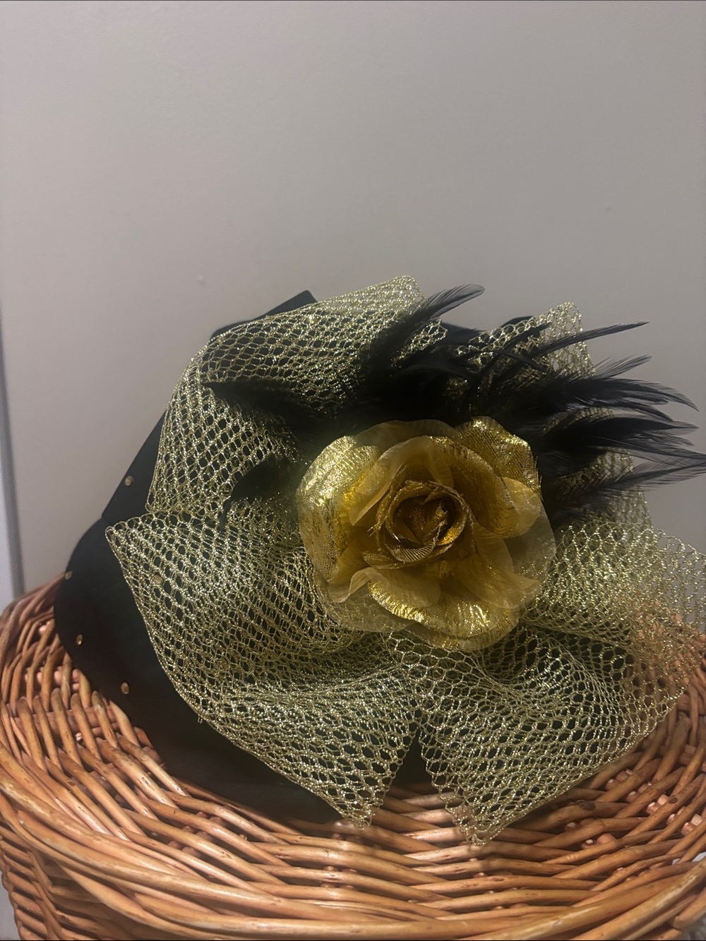 Black and Gold Floral church Hat - Women's Accessory